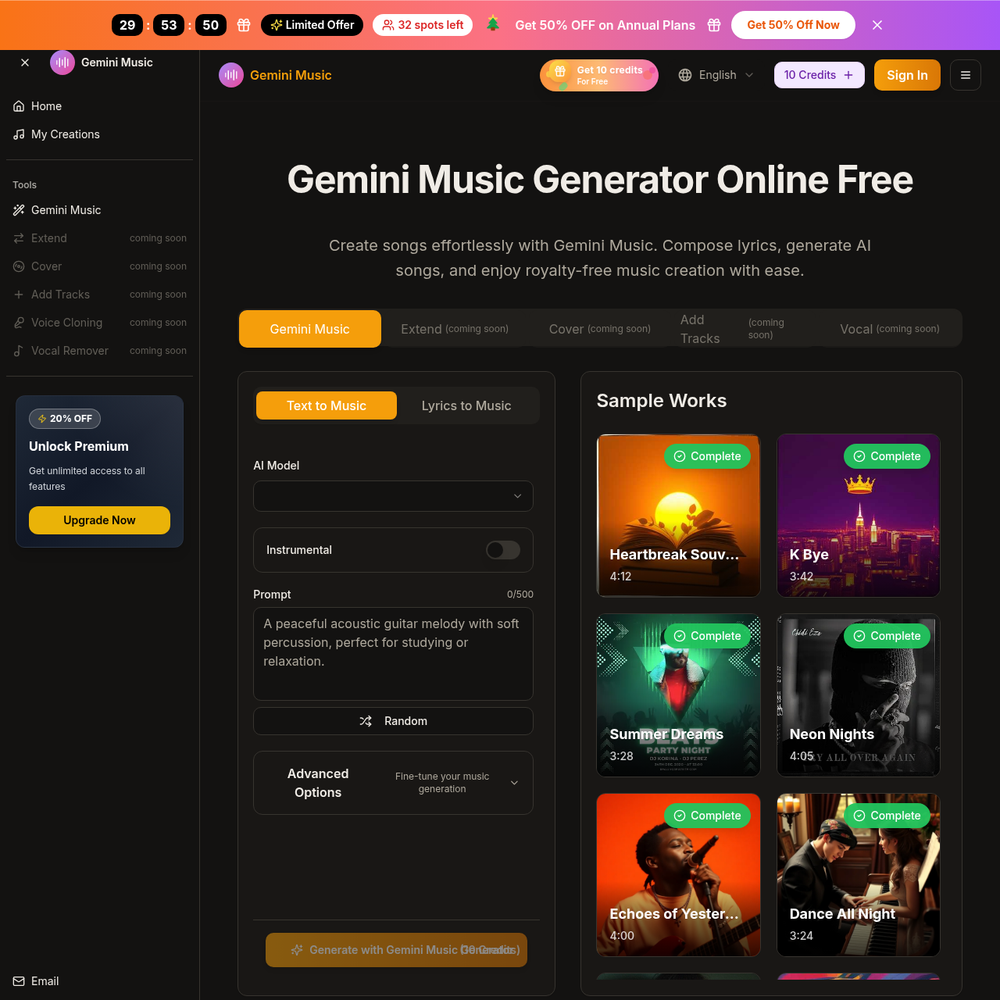 Gemini Music AI Generator website screenshot Gemini Music AI Generator website screenshot