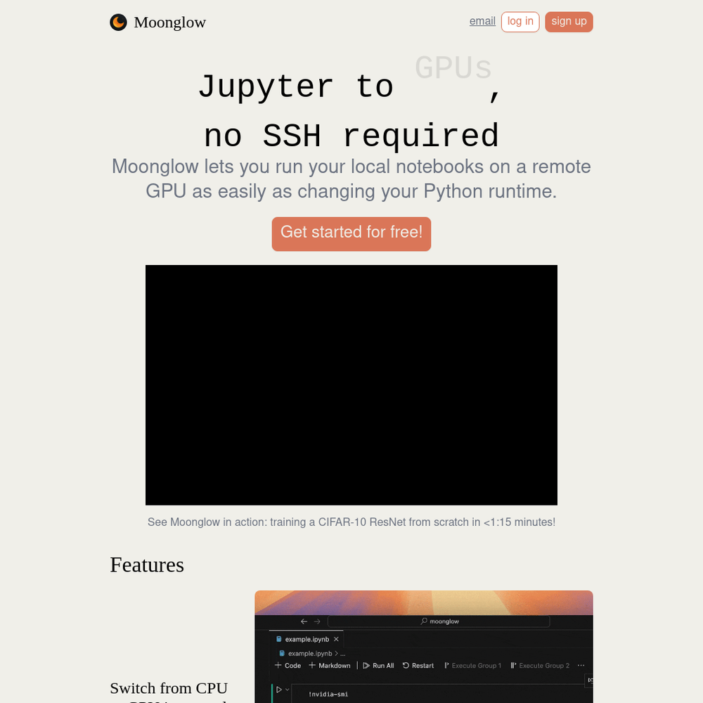 Moonglow website screenshot Moonglow website screenshot