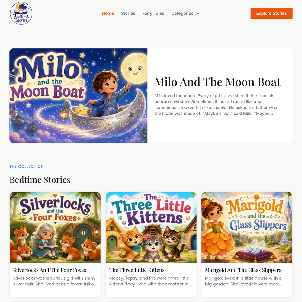 Payal's Bedtime Stories website screenshot Payal's Bedtime Stories website screenshot