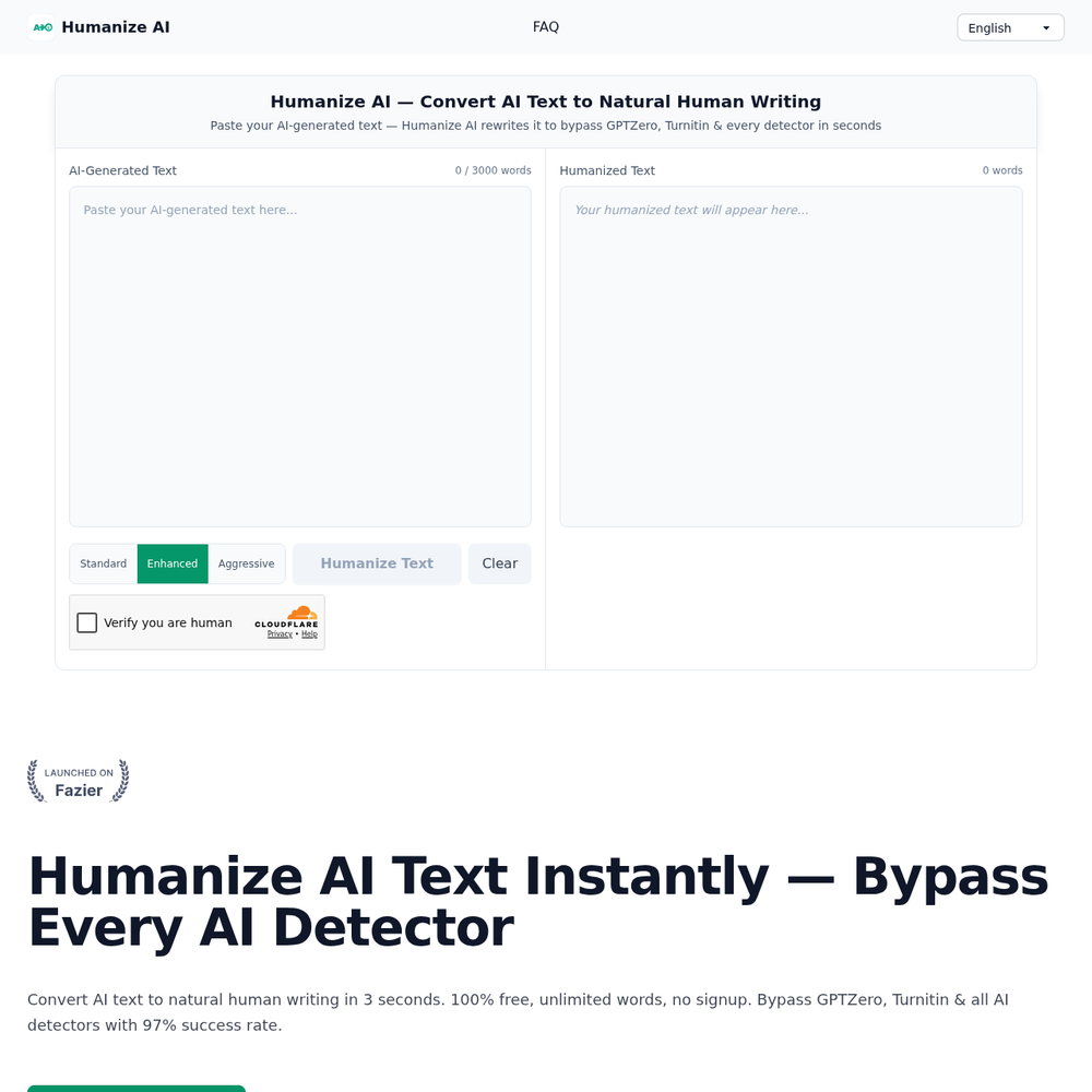 Humanize AI website screenshot Humanize AI website screenshot