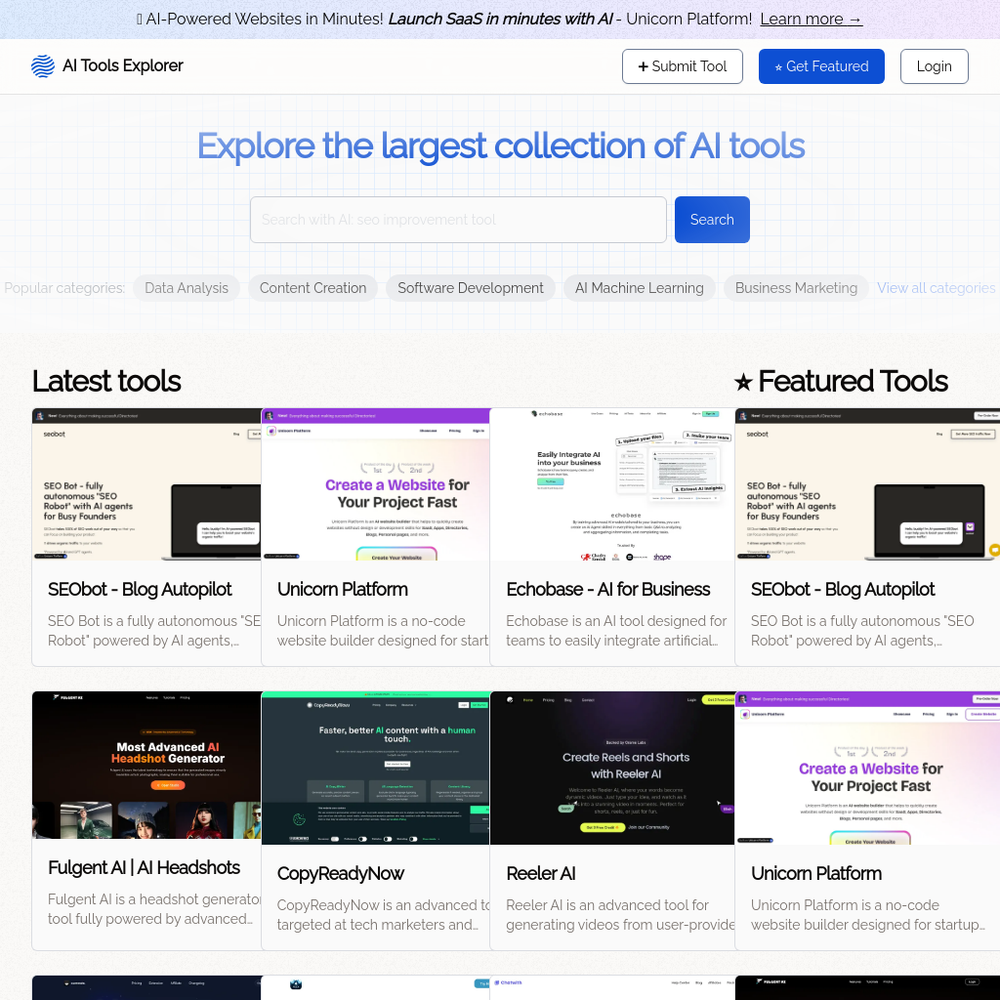 AI Tools Explorer website screenshot AI Tools Explorer website screenshot
