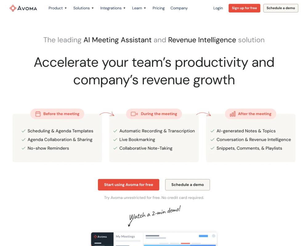 Avoma website screenshot Avoma website screenshot