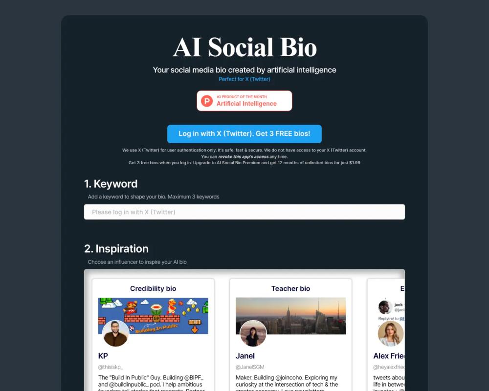 AI Social Bio website screenshot AI Social Bio website screenshot