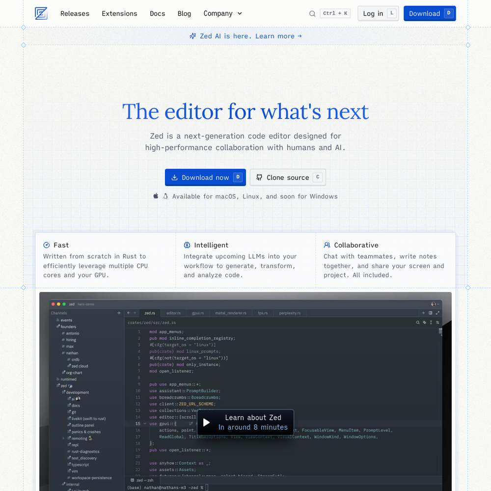 Zed website screenshot Zed website screenshot