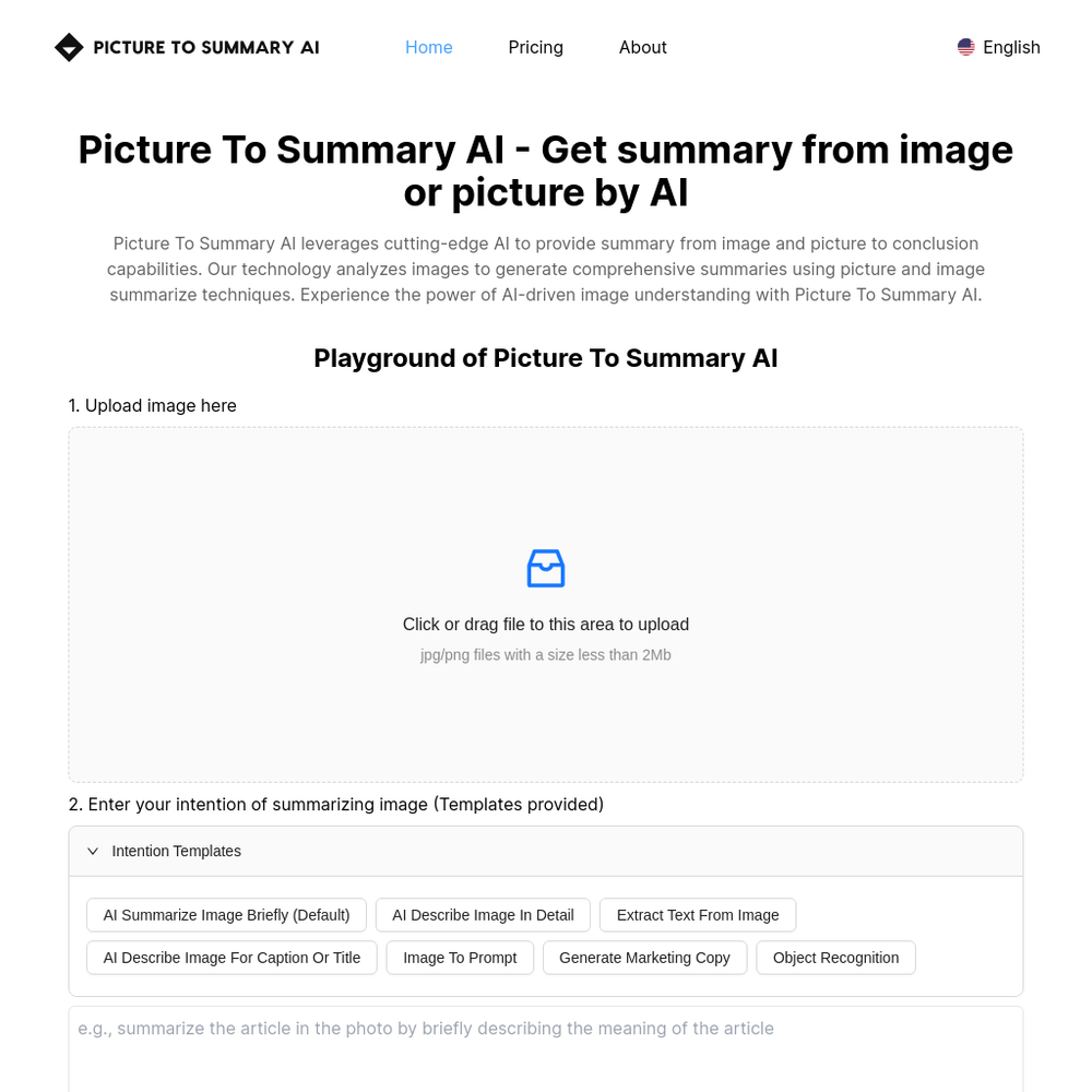 Picture To Summary AI website screenshot Picture To Summary AI website screenshot
