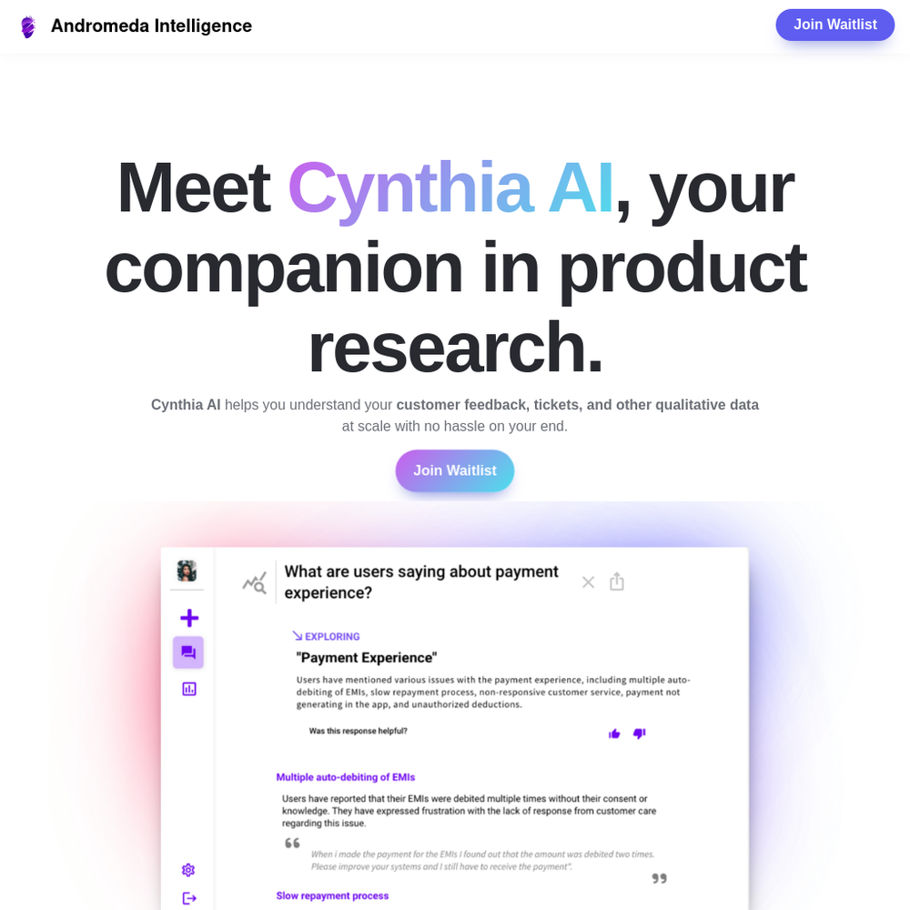 Cynthia AI website screenshot Cynthia AI website screenshot