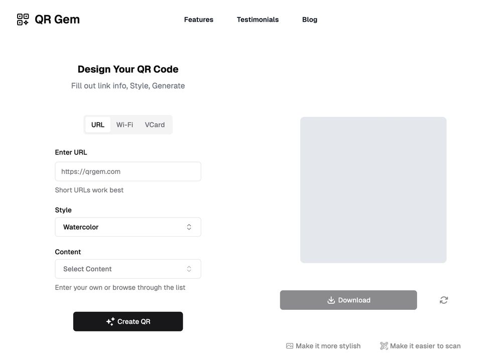 QR Gem website screenshot QR Gem website screenshot