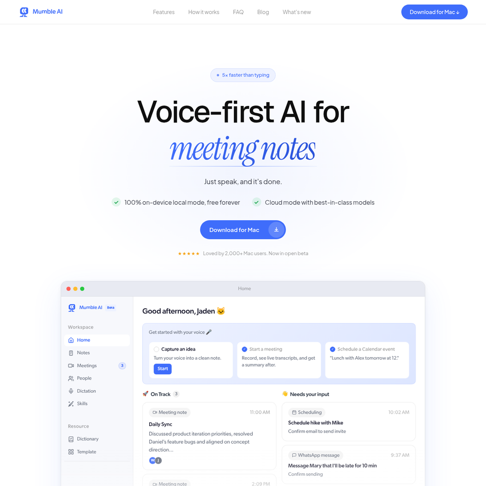 Mumble AI website screenshot Mumble AI website screenshot