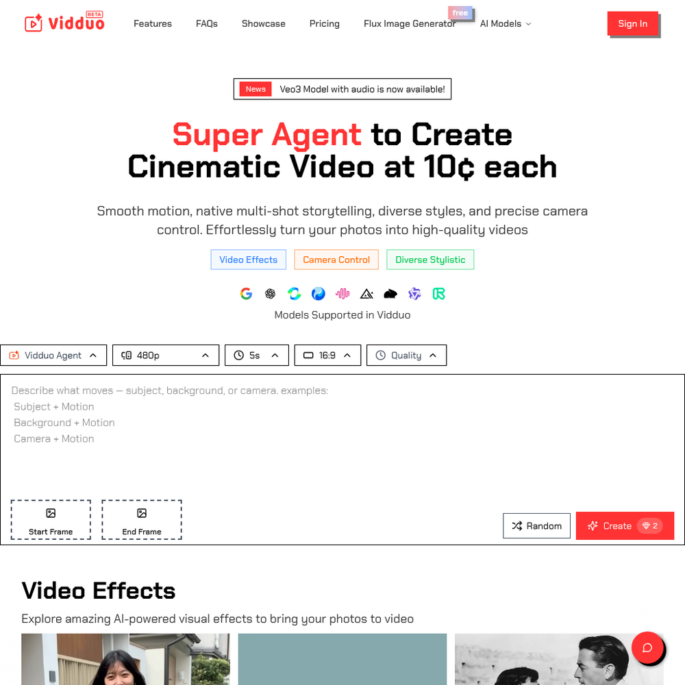 Vidduo AI website screenshot Vidduo AI website screenshot
