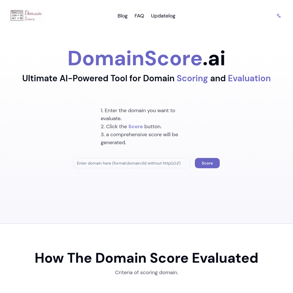 DomainScore AI website screenshot DomainScore AI website screenshot