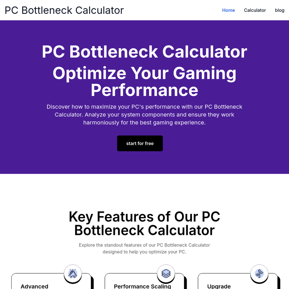 PC Bottleneck Calculator website screenshot PC Bottleneck Calculator website screenshot