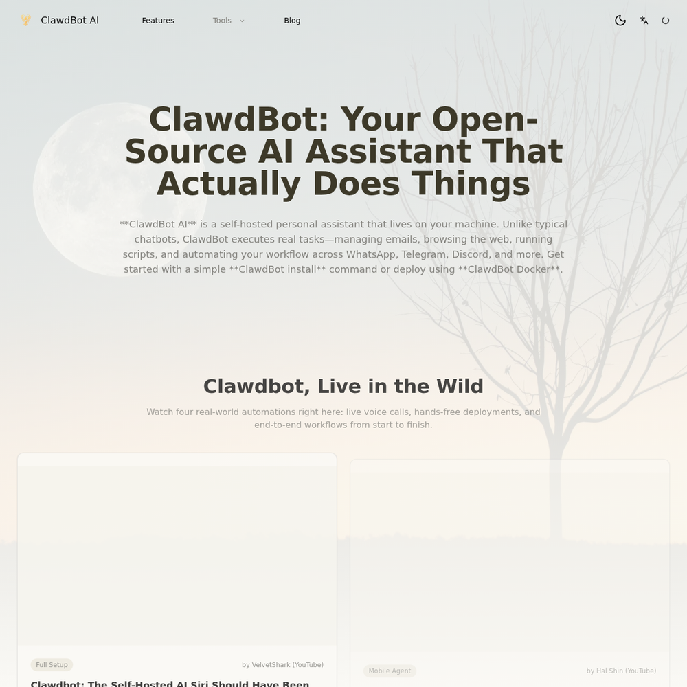 ClawdBot AI website screenshot ClawdBot AI website screenshot