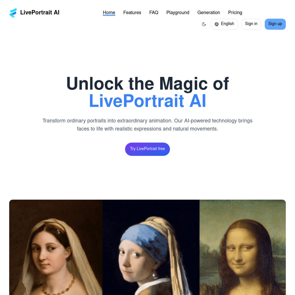 LivePortrait AI website screenshot LivePortrait AI website screenshot