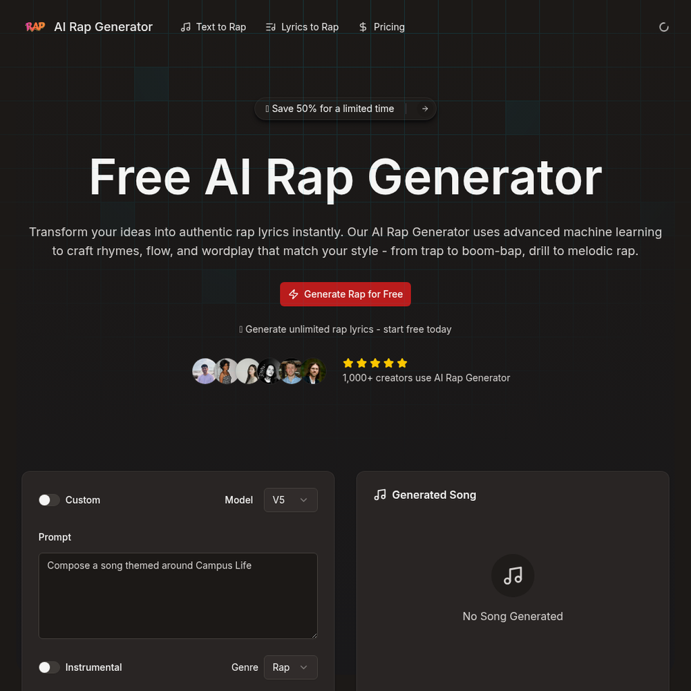 AI Rap Generator website screenshot AI Rap Generator website screenshot