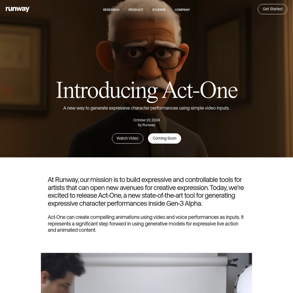 Act One website screenshot Act One website screenshot