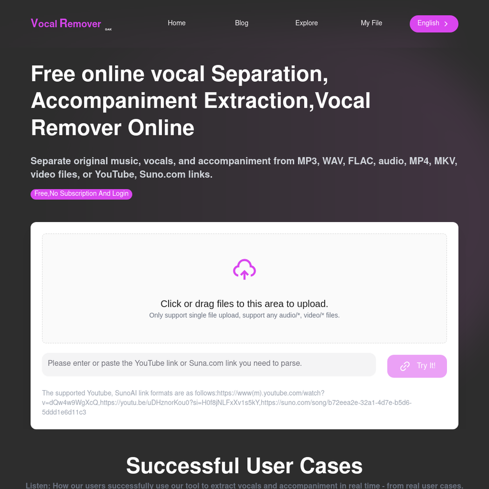 Vocal Remover Online website screenshot Vocal Remover Online website screenshot