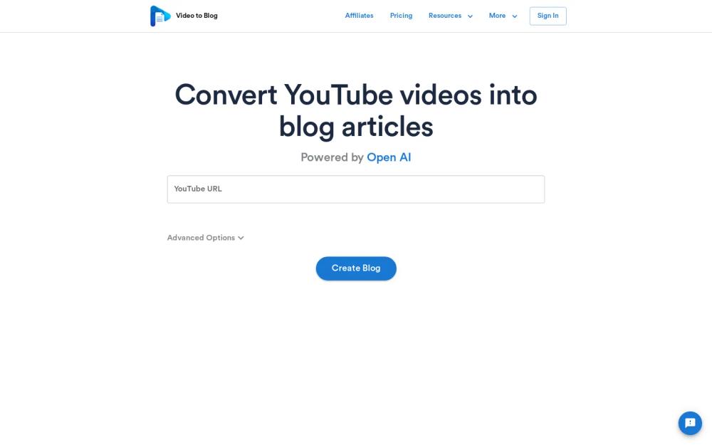 Video To Blog website screenshot Video To Blog website screenshot