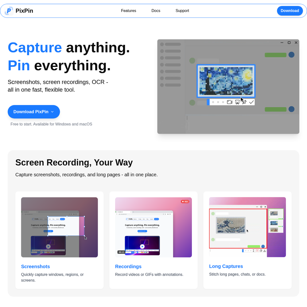 PixPin website screenshot PixPin website screenshot