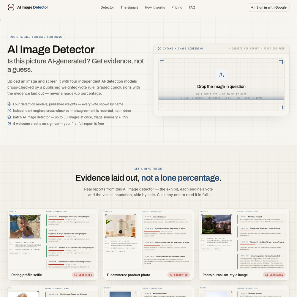 AI Image Detector website screenshot AI Image Detector website screenshot