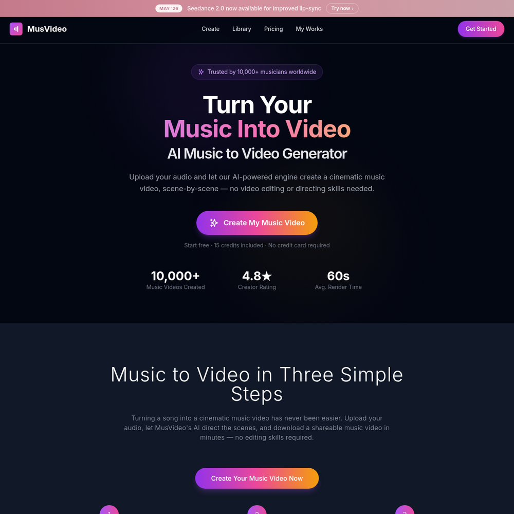 MusVideo AI website screenshot MusVideo AI website screenshot