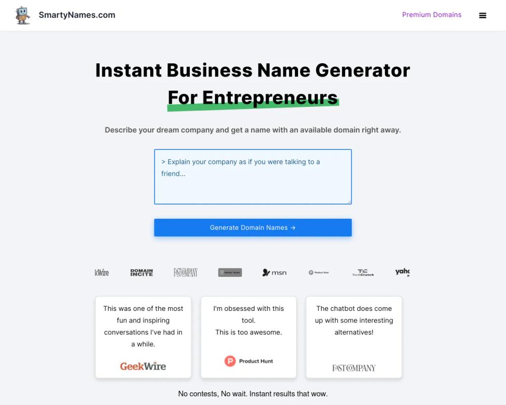 Smarty Names website screenshot Smarty Names website screenshot