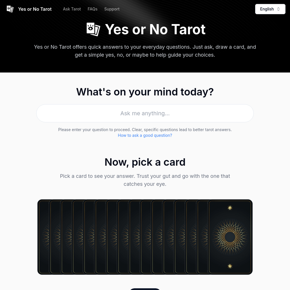 Yes or No Tarot website screenshot Yes or No Tarot website screenshot