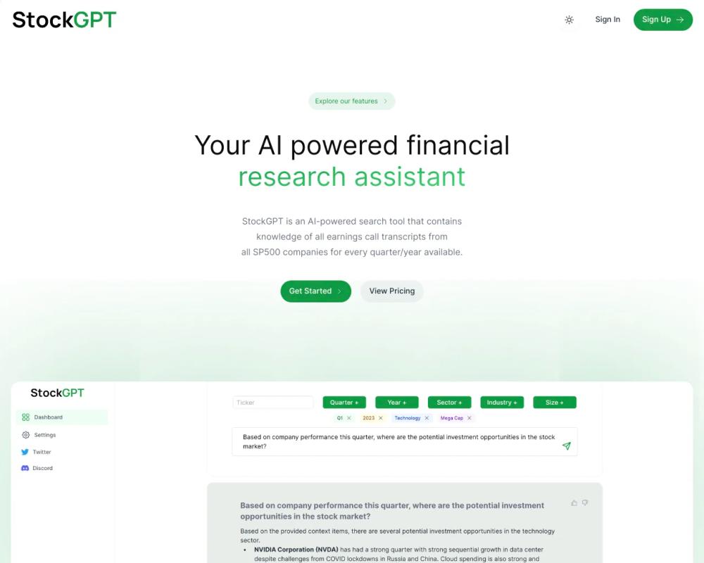StockGPT website screenshot StockGPT website screenshot