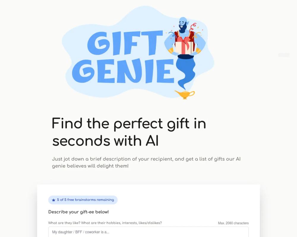 Gift Genie website screenshot Gift Genie website screenshot