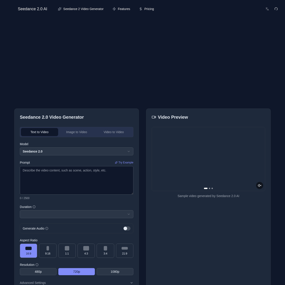 Seedance 2.0 AI website screenshot Seedance 2.0 AI website screenshot