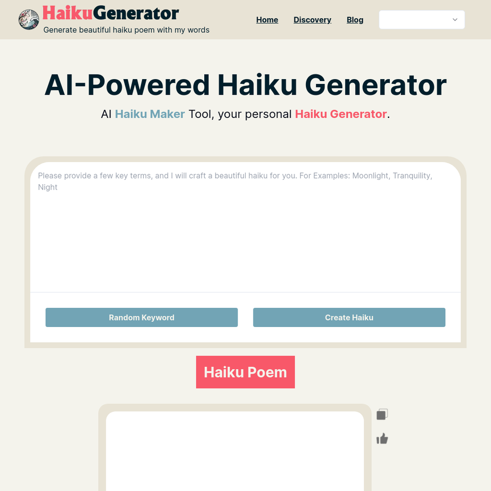 Haiku Generator website screenshot Haiku Generator website screenshot