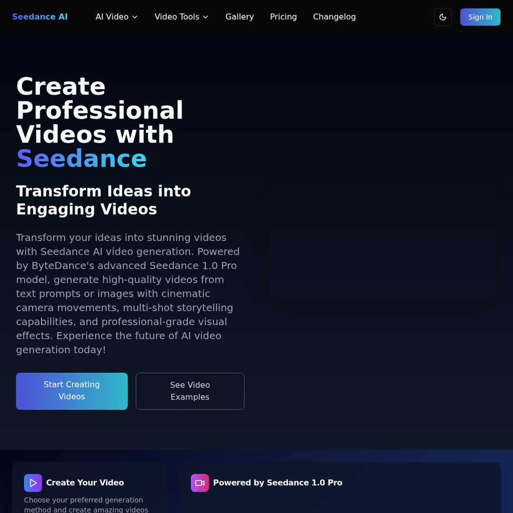 Seedance AI website screenshot Seedance AI website screenshot