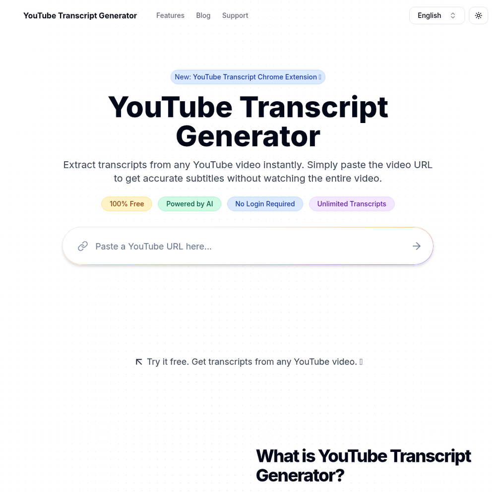 YouTube Transcript Generator website screenshot YouTube Transcript Generator website screenshot