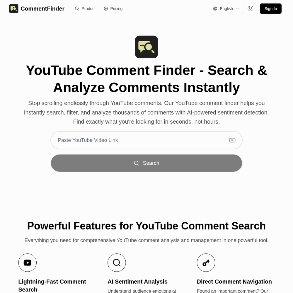 CommentFinder website screenshot CommentFinder website screenshot