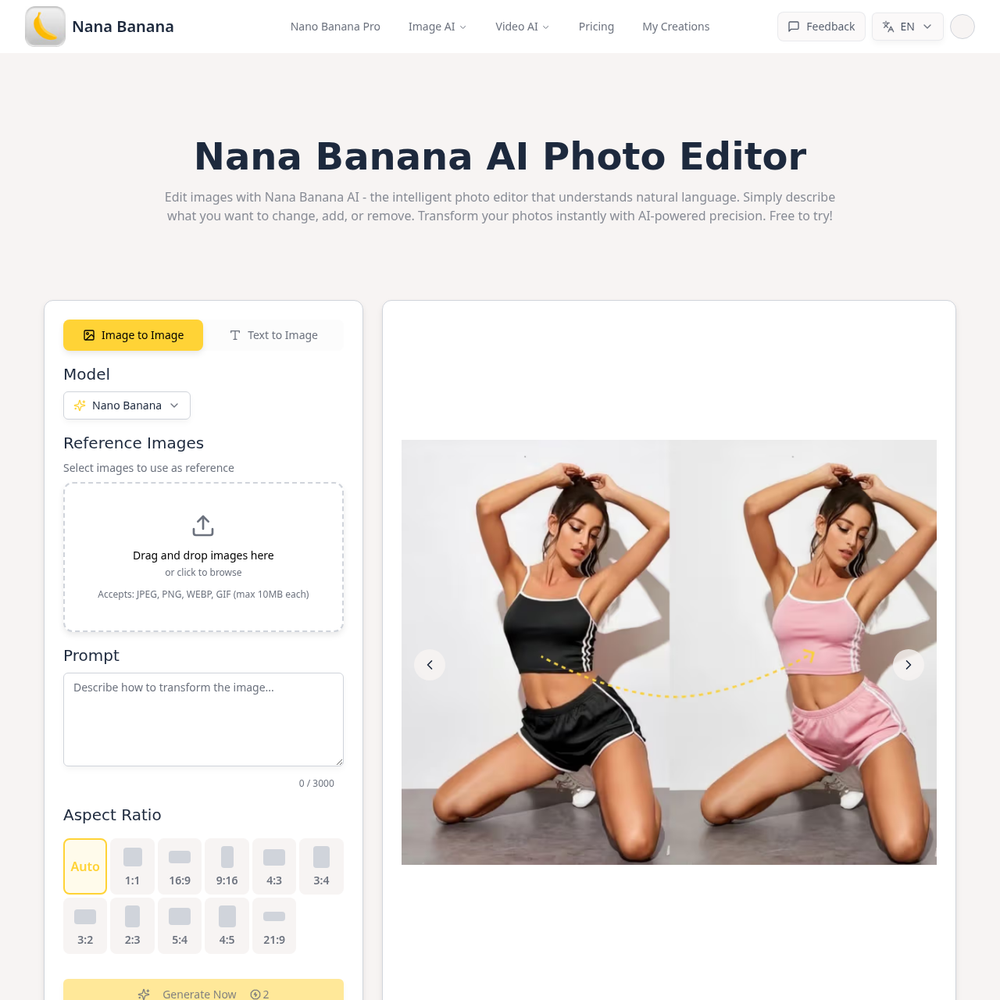 Nana Banana AI Photo Editor website screenshot Nana Banana AI Photo Editor website screenshot