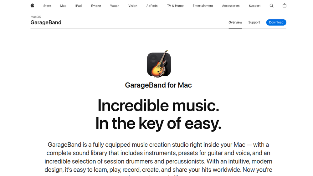 GarageBand website screenshot GarageBand website screenshot