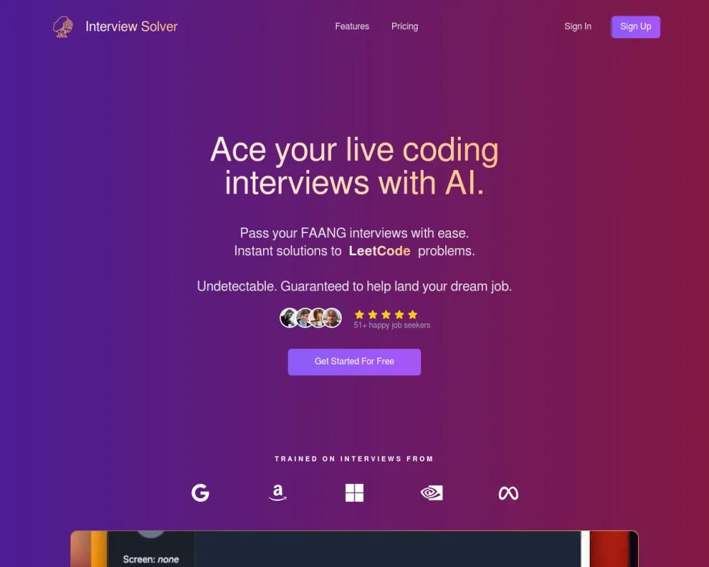 Interview Solver website screenshot Interview Solver website screenshot