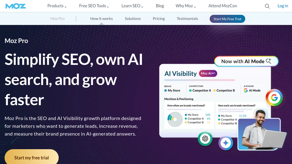 Moz Pro website screenshot Moz Pro website screenshot