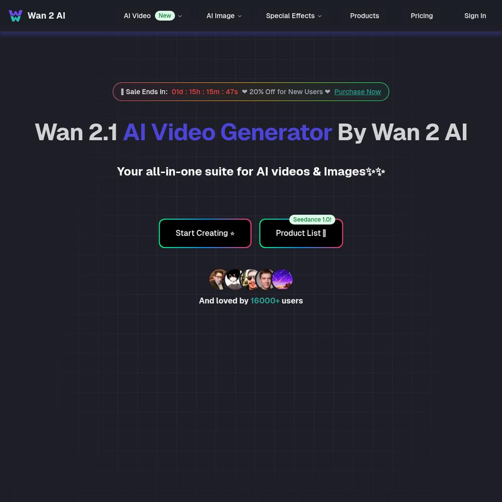 Wan 2 AI website screenshot Wan 2 AI website screenshot