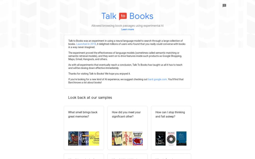 Talk to Books website screenshot Talk to Books website screenshot