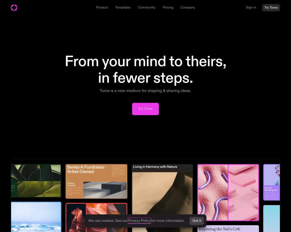 Tome website screenshot Tome website screenshot