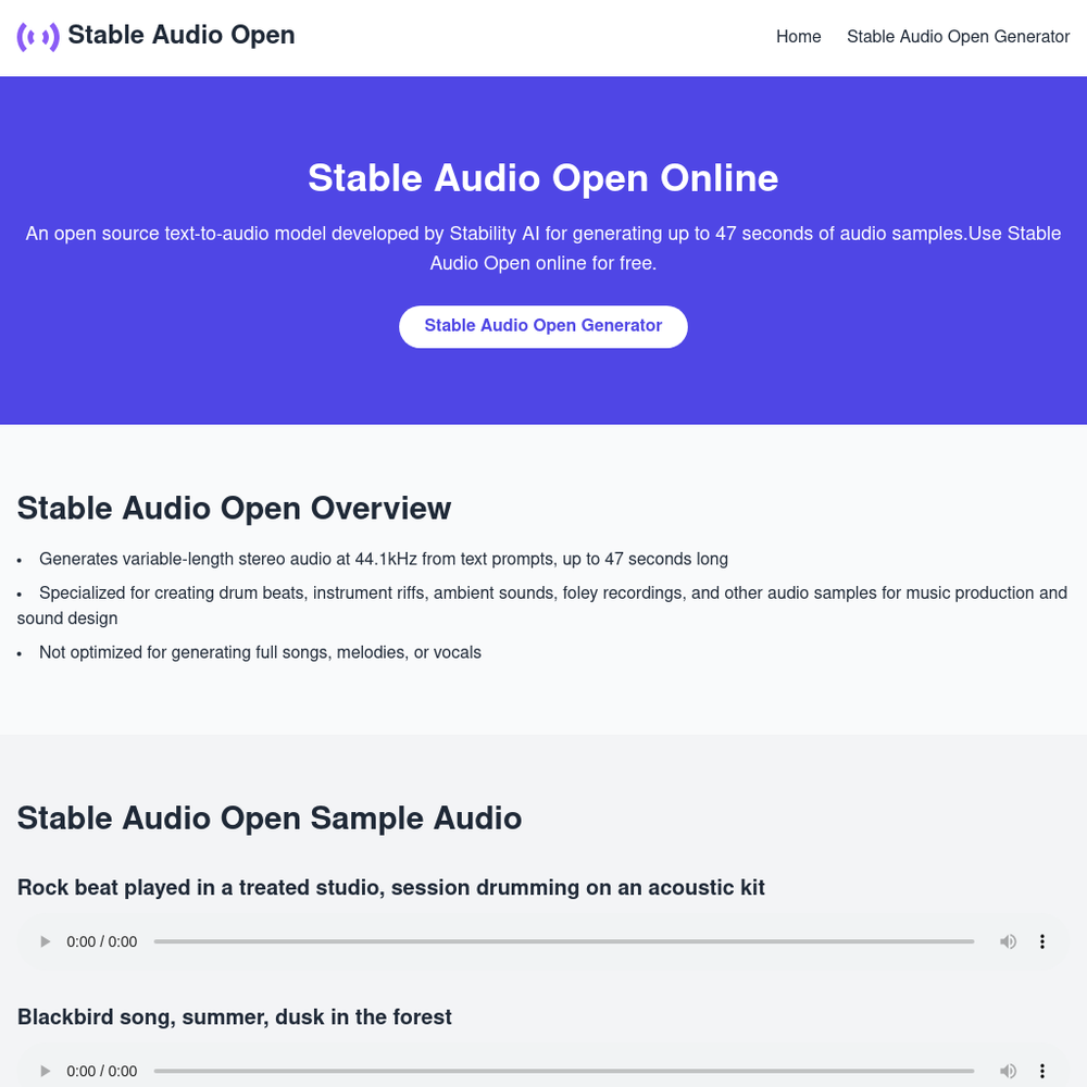 Stable Audio Open website screenshot Stable Audio Open website screenshot