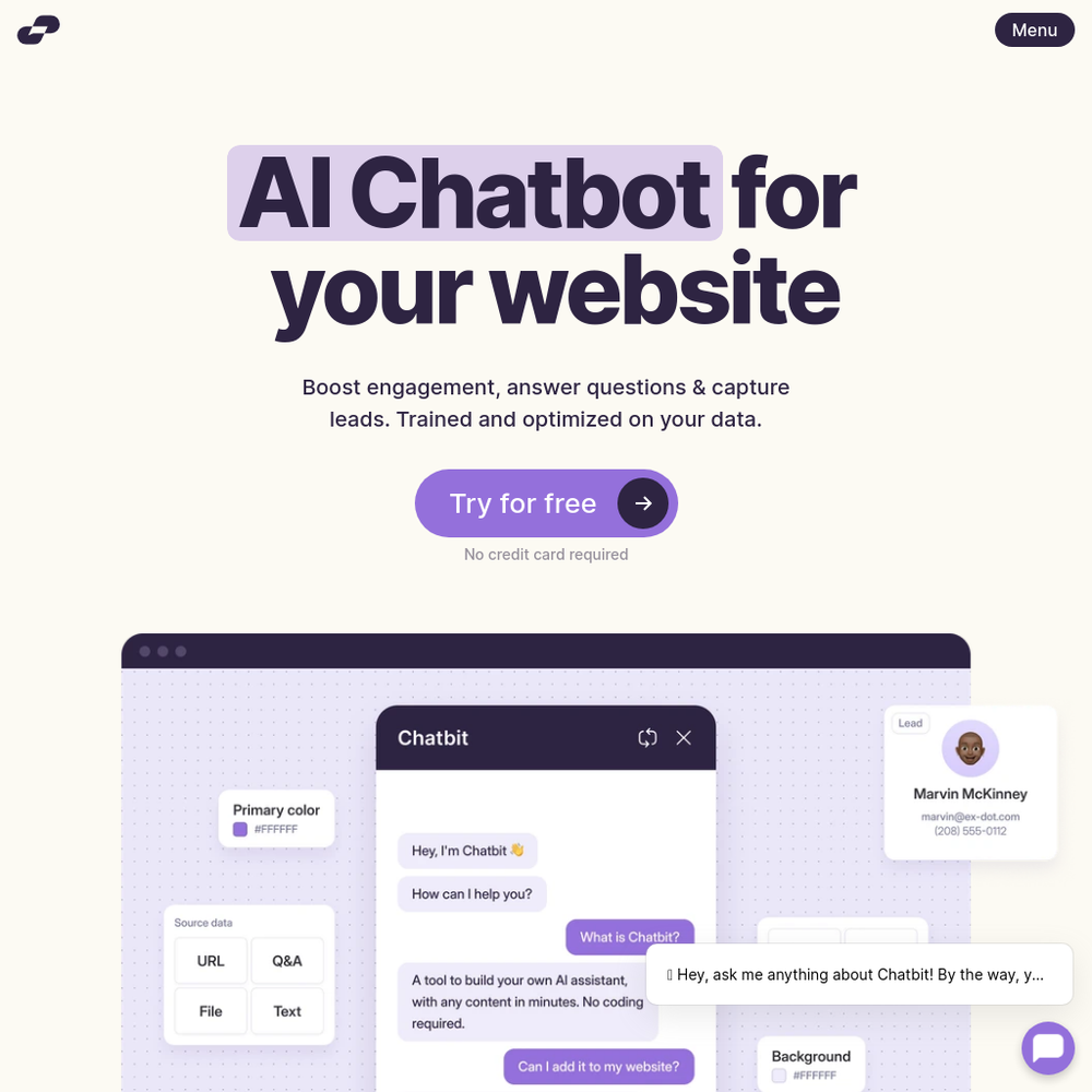 Chatbit website screenshot Chatbit website screenshot