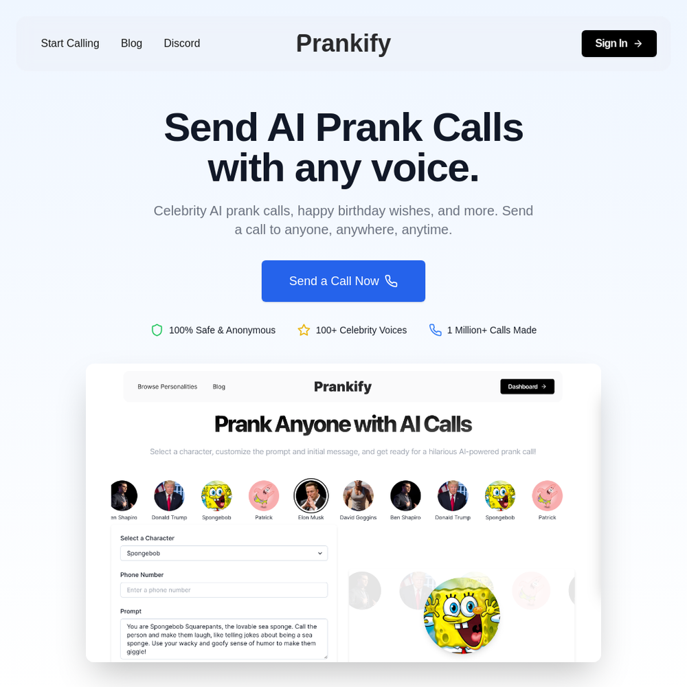 Prankify AI website screenshot Prankify AI website screenshot