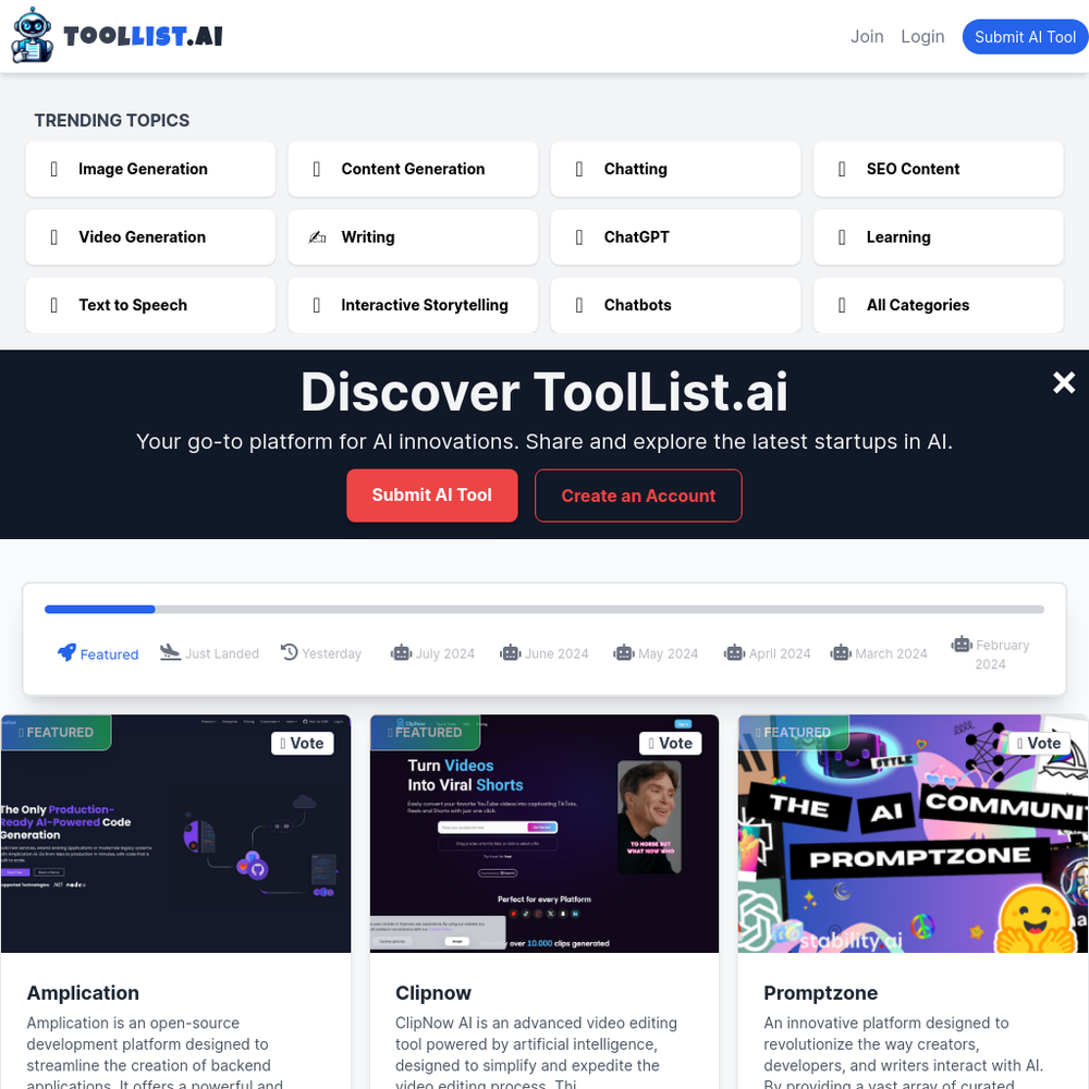 Top AI Tools List website screenshot Top AI Tools List website screenshot