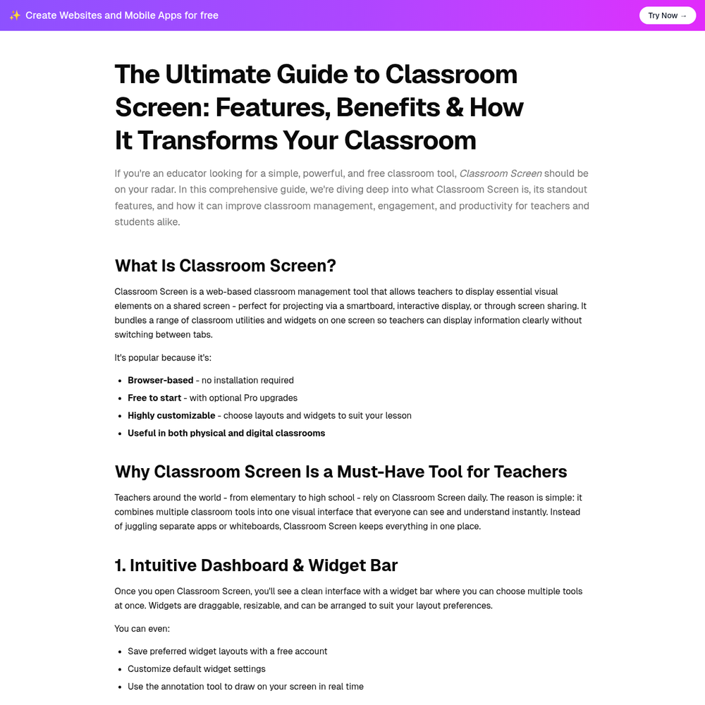 ClassroomScreens.net website screenshot ClassroomScreens.net website screenshot
