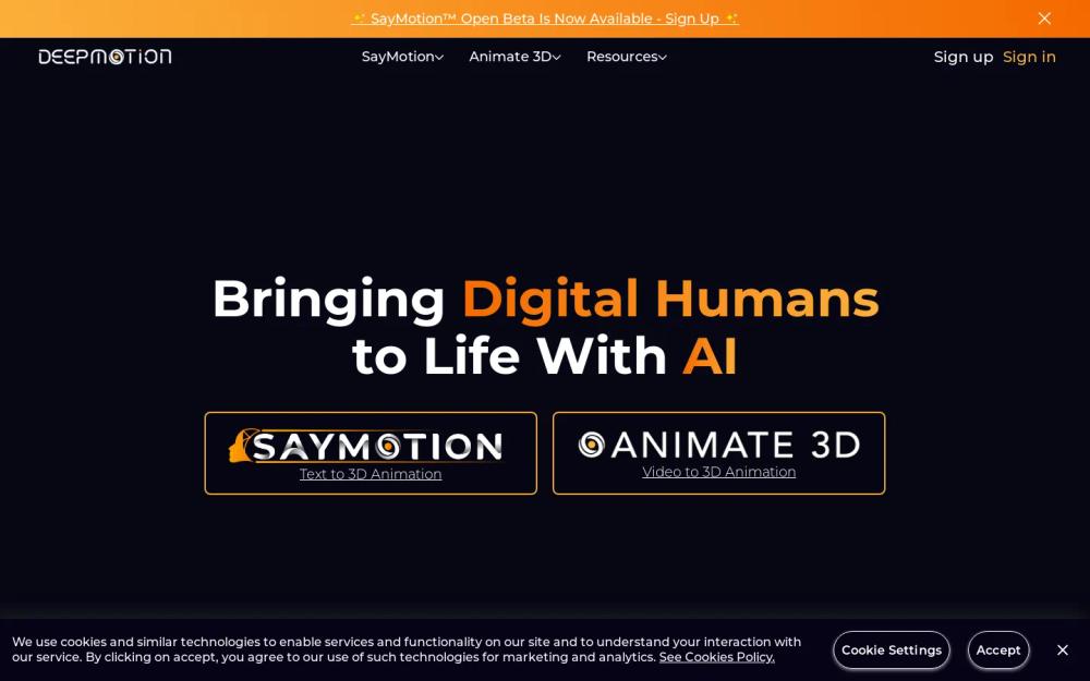 Deepmotion website screenshot Deepmotion website screenshot