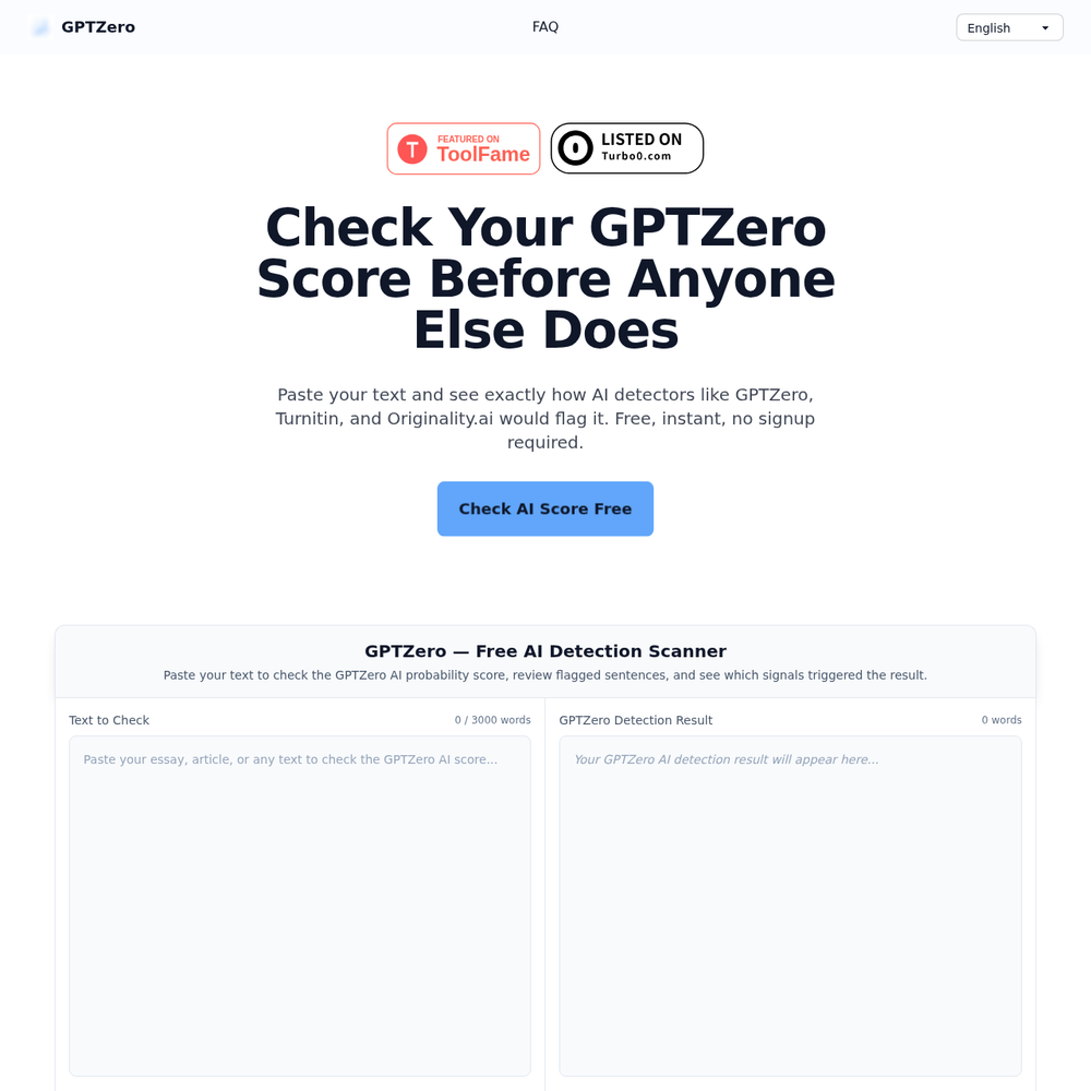 GPTZero website screenshot GPTZero website screenshot