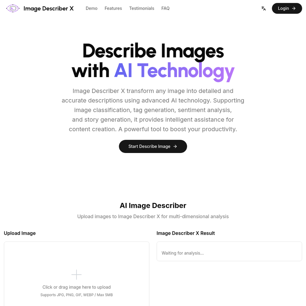 Image Describer X website screenshot Image Describer X website screenshot