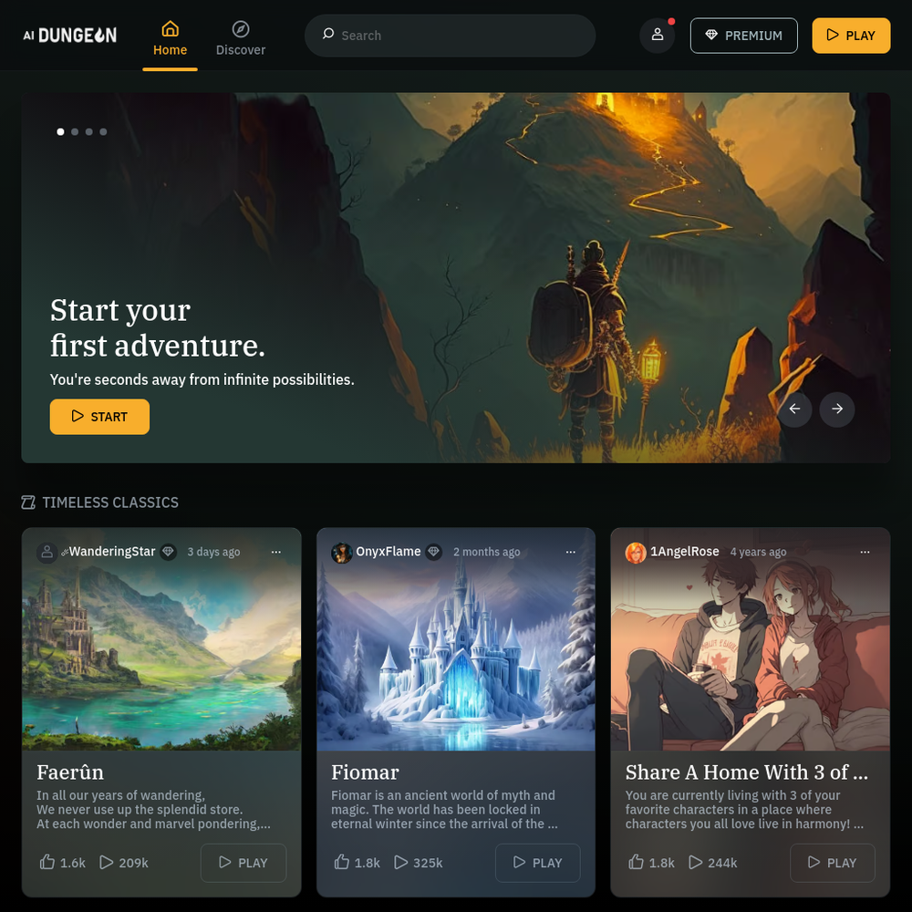 AI Dungeon website screenshot AI Dungeon website screenshot