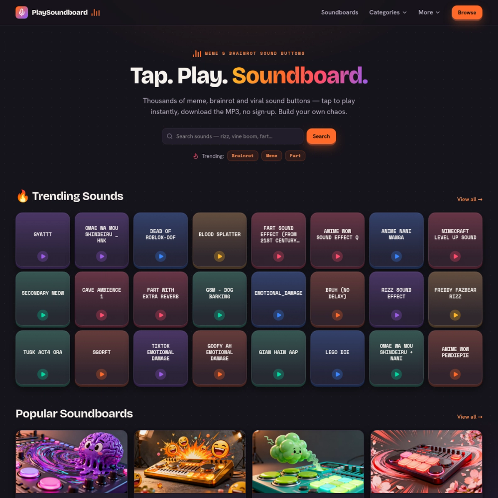 PlaySoundboard website screenshot PlaySoundboard website screenshot